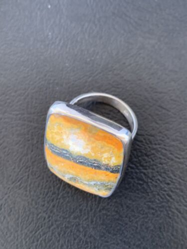 Navajo Bumble Bee Jasper Ring | Sterling Silver | Sz 8 Adjustable | Authentic Native American Handmade | 11540 - Masha USA