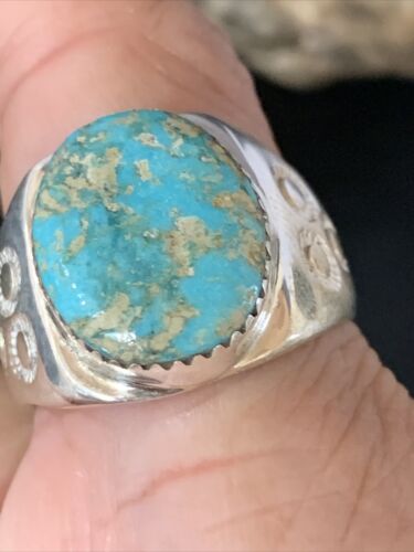 Southwestern Navajo Blue Kingman Turquoise Ring | Sterling Silver | Sz 12 | 14157