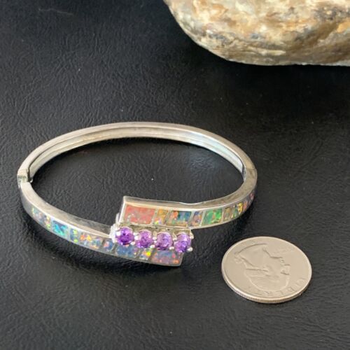 Southwestern Navajo Orange Opal Amethyst Bracelet | Sterling Silver | 7" | 13124