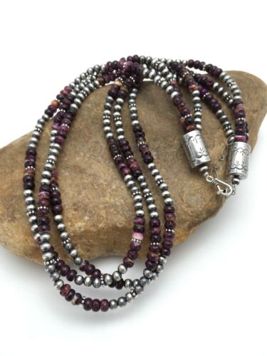 Navajo Purple Spiny Oyster Necklace | Sterling Silver | 22" | Authentic Native American Handmade | 14026