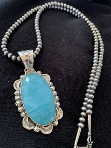Navajo Blue Larimar Pendant Necklace | Sterling Silver | Authentic Native American Handmade | 1313