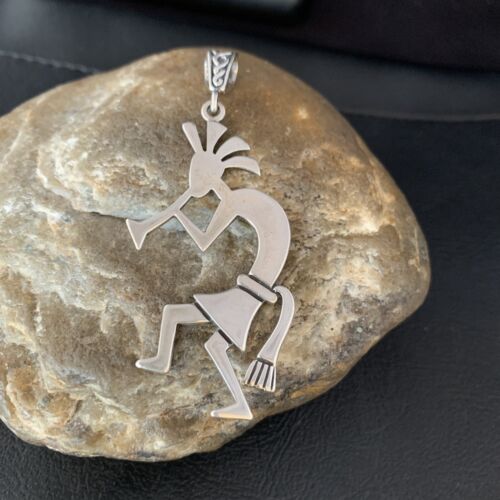 Navajo Kokopelli Pendant | Handmade Stamped Sterling Silver | 2.25" | 14041