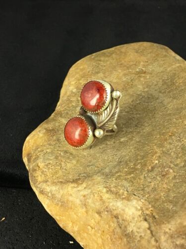 Native American Navajo Apple Coral Sponge Multi-Stone Ring | Sterling Silver | Sz 6 | 8766