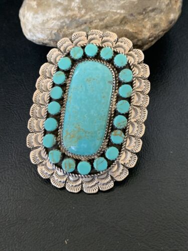 Navajo Blue Turquoise Cluster Ring | Authentic Native American Sterling Silver | Multi-Stone | Sz 9.5 | 12229