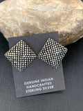 Old Pawn Southwestern Sterling Silver Stud Earrings | Diamond Cut | 1" | 12991