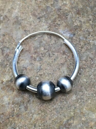 Navajo Sterling Silver Hoop Earrings | Authentic Native American Pearls | Handmade | 3108