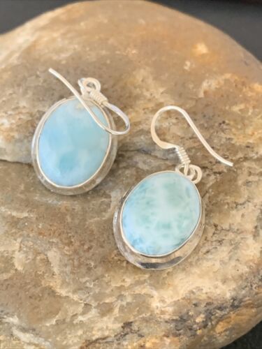 Navajo Blue Larimar Dangle Earrings | Sterling Silver Beads | Authentic Native American Handmade | 1616