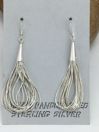 Native American Authentic Sterling Silver Liquid Heishi Dangle Earrings | 2" | 1141