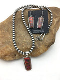 Navajo Red Opal Pendant Necklace & Earrings Set | Sterling Silver | Native American Handmade | 4402