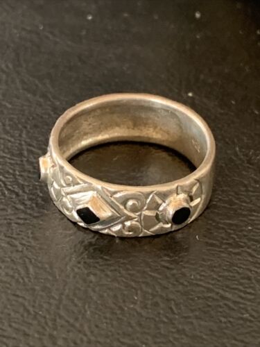 Navajo Men's Sterling Silver Black Onyx Ring | Sz 10 | Authentic Native American Old Pawn | 10802