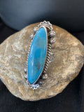 Native American Women's Navajo Blue Kingman Turquoise Ring | Sterling Silver | Sz 8 | 1010