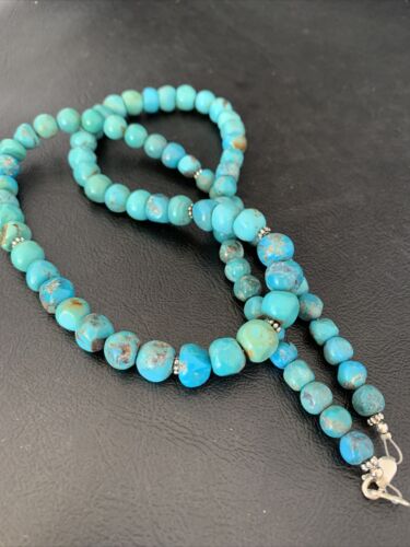 Men's Navajo Blue Turquoise Bead Necklace | Sterling Silver | 26" | Authentic Native American Handmade | 10622