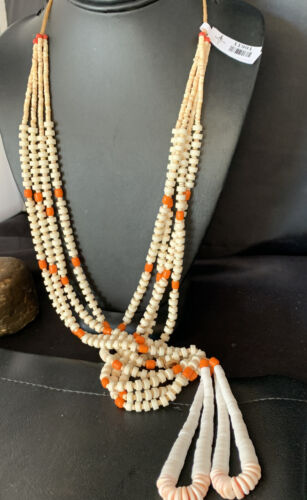 Native American Santo Domingo Shell Orange Spiny Oyster Bead Jacla Necklace | 30" | Handmade | 11991