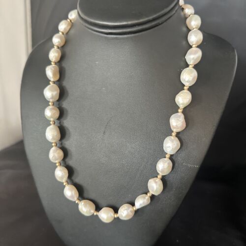 Native American White Freshwater Pearl Necklace | Gold Filled Beads | 17" | 14356