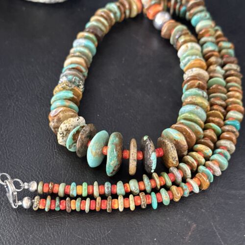 Navajo Turquoise & Red Spiny Oyster Necklace | Sterling Silver | Authentic Native American | 32" | 14379