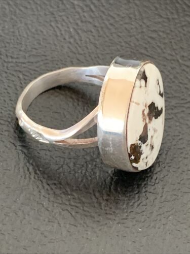 Navajo White Buffalo Turquoise Ring | Sterling Silver | Sz 7 | Authentic Native American Handmade | 01821