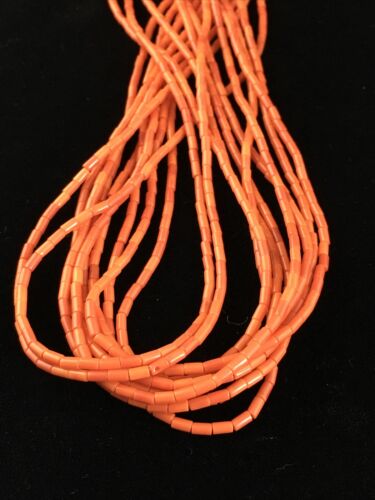 Native American Orange Spiny Heishi Necklace | 10 Strand | Sterling Silver | 20" | 10037