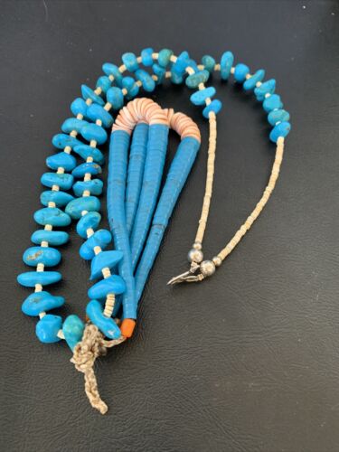 Santo Domingo Spiny Oyster Blue Turquoise Shell Jacla Necklace | 24" | Authentic Native American Handmade | 12513