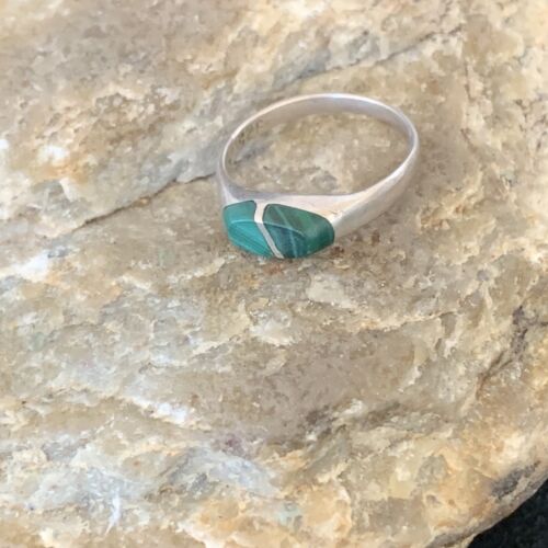Native American Old Pawn Navajo Green Malachite Ring | Sterling Silver | Sz 5.5 | 10872