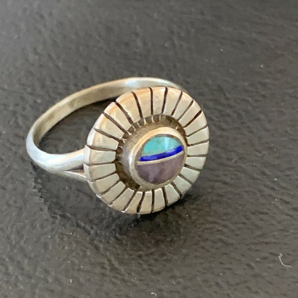 Navajo Blue Turquoise Sugilite Inlay Ring | Sz 7.5 | Authentic Native American Handmade | 11193