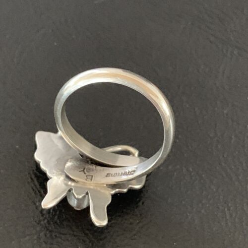 Navajo Orange Spiny Oyster Butterfly Ring | Sterling Silver | Sz Adj 8 | Authentic Native American Handmade | 10343