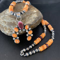 Navajo Sterling Silver Necklace | Orange Spiny Oyster Cluster Naja Pendant | 13165