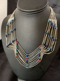 Native American Multi-Color Liquid Heishi Necklace | 10 Strand Sterling Tubes | 17" | 12623