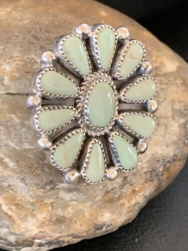 Navajo Green Turquoise Cluster Ring | Authentic Native American Sterling Silver | Multi-Stone | Sz 8 | 12193