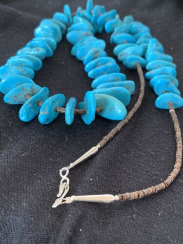 Navajo Sleeping Beauty Turquoise Nugget Necklace | Sterling Silver | Graduated | Authentic Native American | 26" | 511