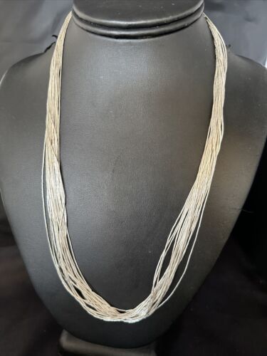 Handmade Liquid Heishi Necklace | 20 Strands Sterling Silver | 22" Silver Tubes | 14708