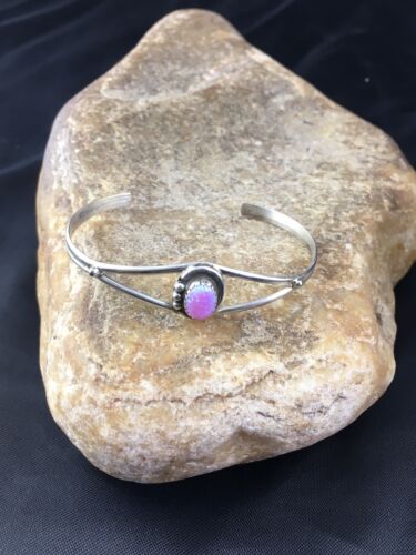 Children's Navajo Pink Opal Cuff Bracelet | Sterling Silver Handmade | Authentic Native American | 10179