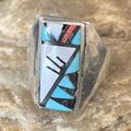 Native American Zuni Men's Spiny Blue Turquoise Inlay Ring | Sterling Silver | Sz 15 | 12424