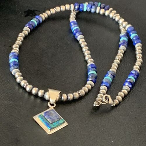 Navajo Men's Blue Lapis Turquoise Opal Inlay Pendant Necklace | Sterling Silver | 21" | 12604
