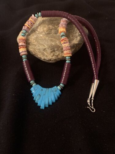 Santo Domingo Sugilite Turquoise Pendant Necklace | Sterling Silver | Authentic Native American Handmade | 22" | 612
