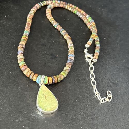 Southwestern Women's Green Opal Pendant Necklace | Sterling Silver | 17" | 14420