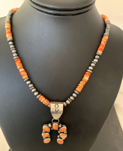 Navajo Sterling Silver Spiny Oyster Naja Pendant Necklace | Authentic Native American Handmade | 1316