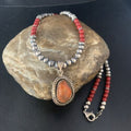Navajo Red Apple Coral Pendant Necklace | Sterling Silver Beads | Authentic Native American Handmade | 13438