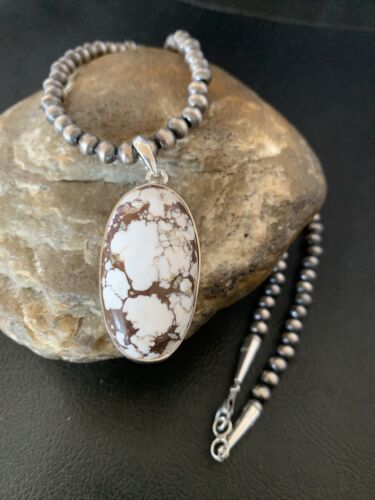 Men's Navajo Wild Horse Turquoise Necklace Pendant | Sterling Silver | Authentic Native American Handmade | 12817