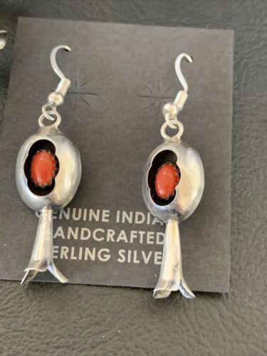 Navajo Coral Squash Blossom Necklace & Earrings Set | Sterling Silver | Authentic Native American Handmade | 13361