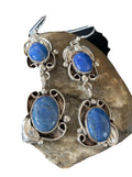 Native American Navajo Denim Lapis Dangle Earrings | Sterling Silver | 2" | 01680