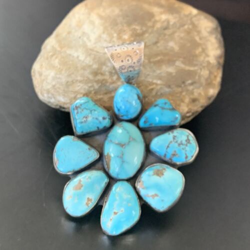 Navajo Kingman Turquoise Pendant | Sterling Silver | Authentic Native American Handmade | 11519