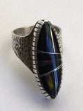 Navajo Multi-Color Opal & Turquoise Inlay Ring | Sterling Silver | Sz 8 | Authentic Native American Handmade | 01613