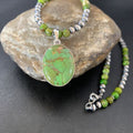 Navajo Pearl Necklace with Green Mojave Turquoise Pendant | Sterling Silver | 11757