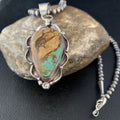 Men's Navajo Green Boulder Turquoise Pendant Necklace | Sterling Silver | Authentic Native American Handmade | 13660