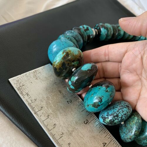 Navajo Sterling Silver & Blue Turquoise Graduated Necklace | Authentic Native American | 24" | 01842