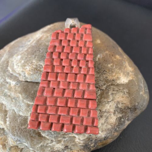 Vintage Zuni Red Coral Corn Pendant | Sterling Silver | 2.5" | Authentic Native American Handmade | 12089