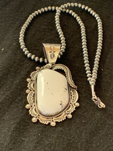 Men's White Buffalo Turquoise Pendant Necklace | Navajo Sterling Silver | 4124