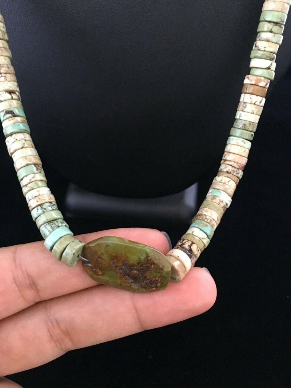 Men's Chunky Navajo Green Turquoise Heishi Necklace | Sterling Silver | 23" | Authentic Native American Handmade | 1785