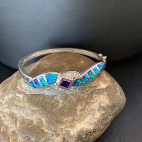Navajo Blue Opal Amethyst Bracelet | Sterling Silver | 7" | Authentic Native American Handmade | 13123