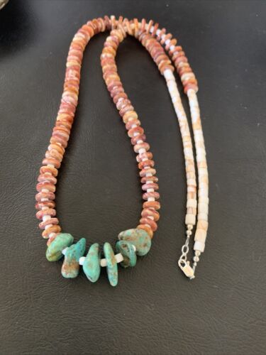 Navajo Turquoise | Purple Spiny Oyster Pink Shell Necklace | Sterling Silver | Native American Handmade | 28" | 12256